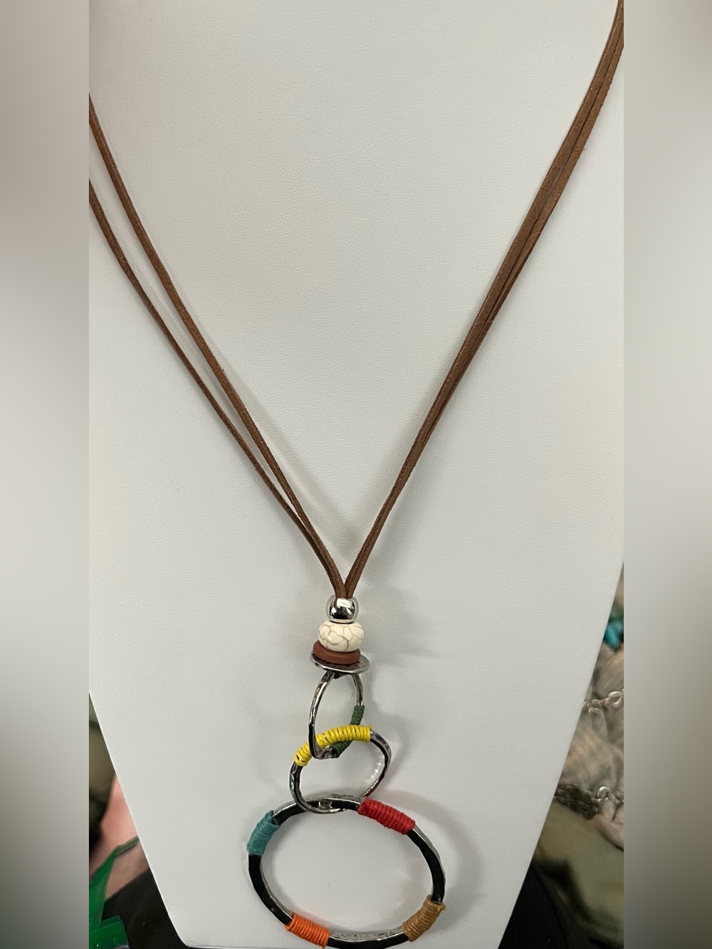 Paparazzi Boho Multicolor Loop Pendant Necklace - Brown Cord